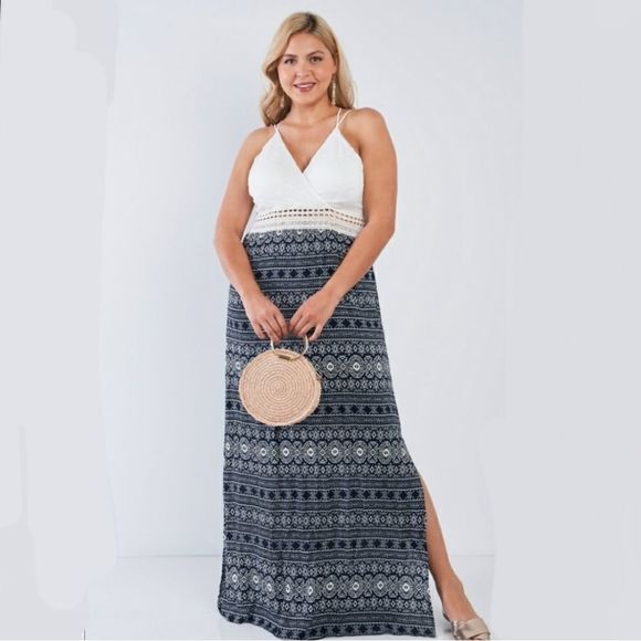 ASOS Dresses & Skirts - ASOS x TRAC Surplice V Neck Crochet Trim Strappy Back Maxi Dress